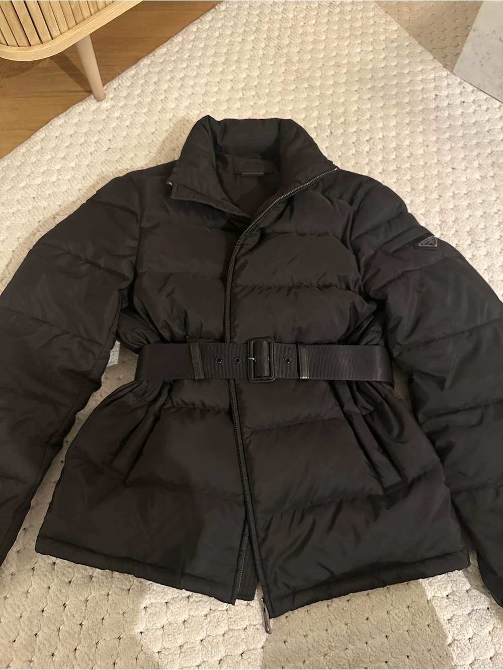 Prada Black Puffer Belted Jacket - Women